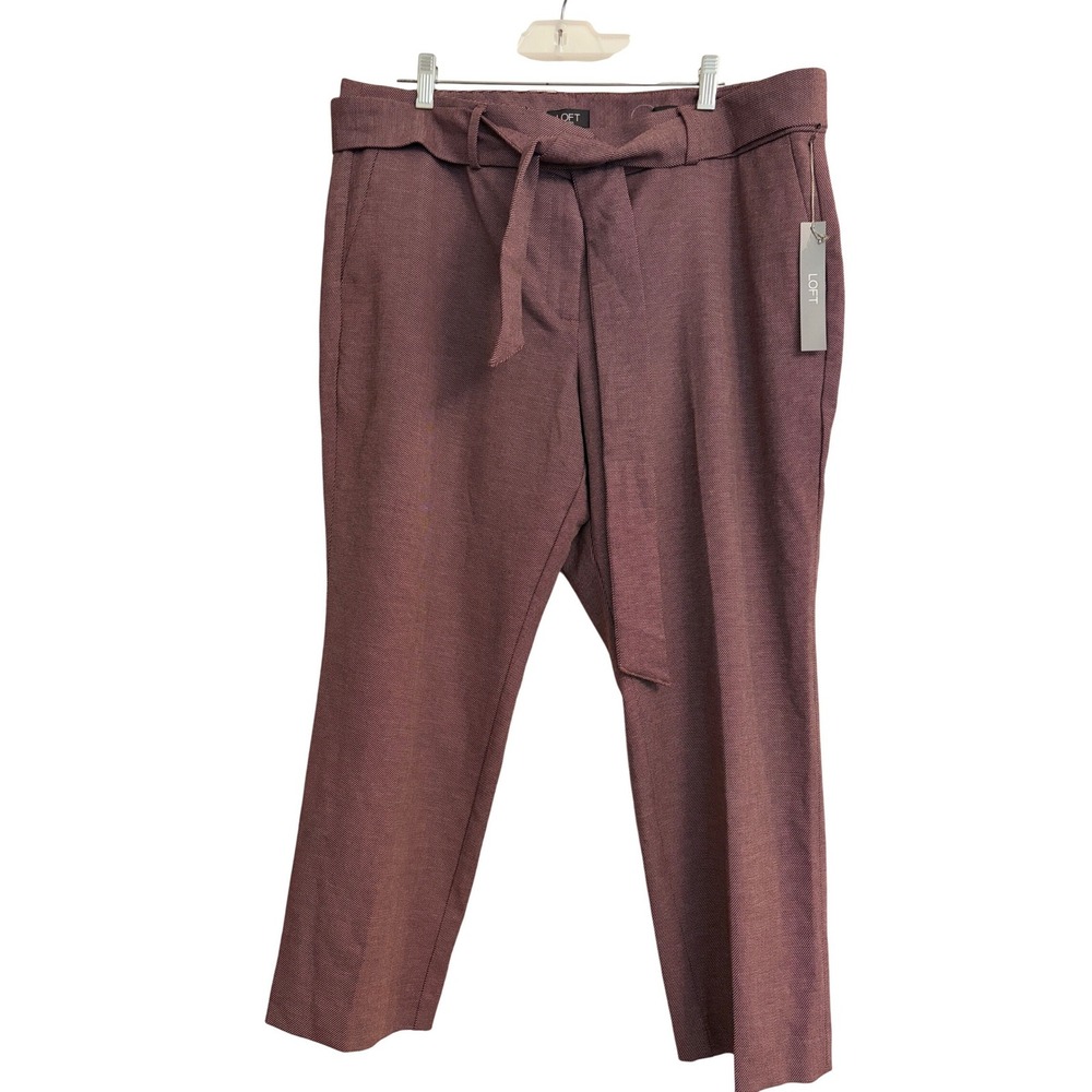 Loft‎ Petites Julie Slim Tie Waist Pants Burgundy Textured Trousers 16P NWT